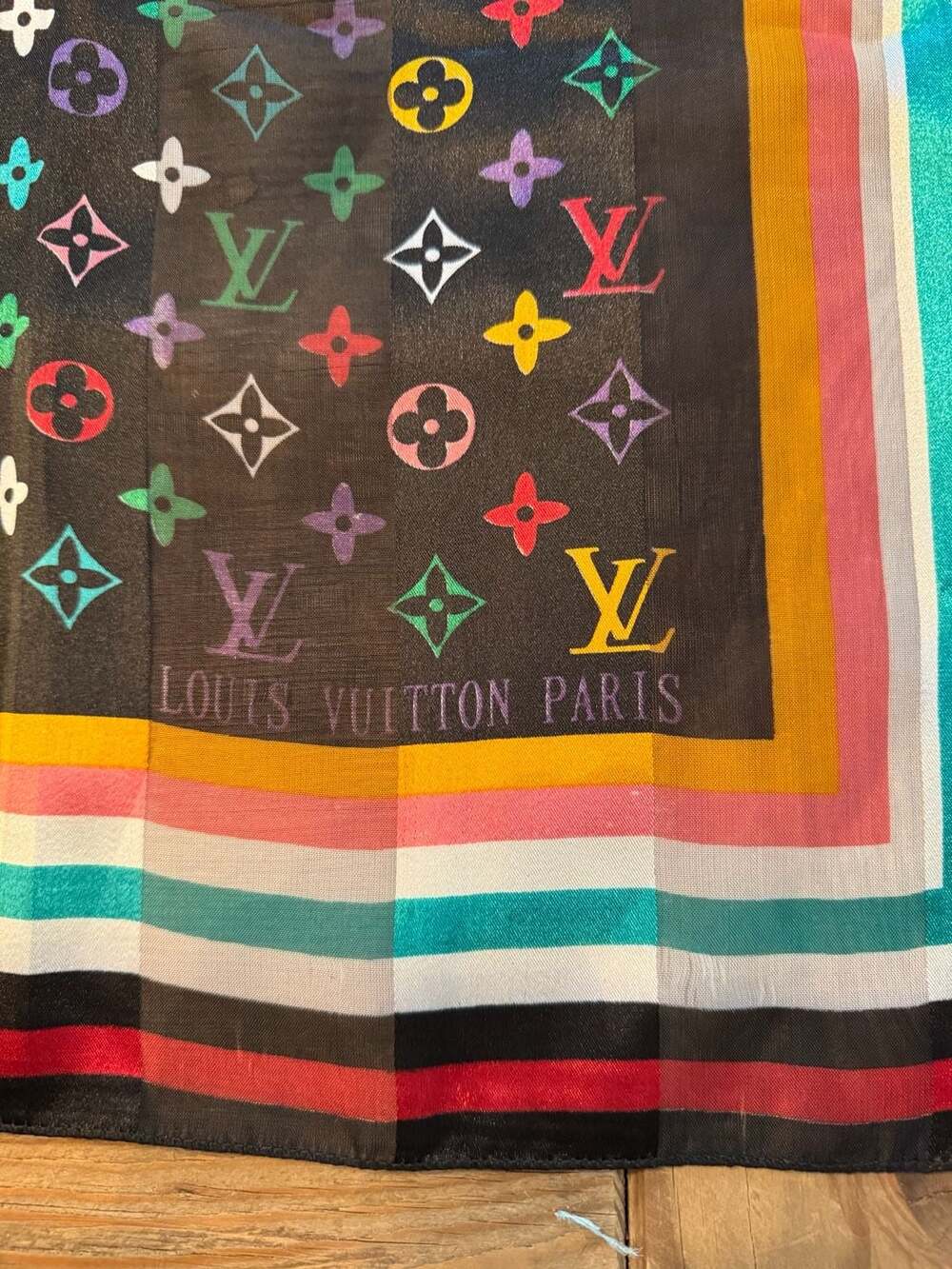 Designer Inspired Rainbow Monogram Fashion Scarf Y2k     Murakami multicolor - Picture 3 of 5